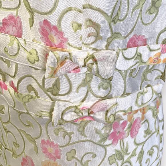 Vintage 90s Lennie New York Floral Gown Brocade Dress Bow Detail Column Maxi - Picture 4 of 12